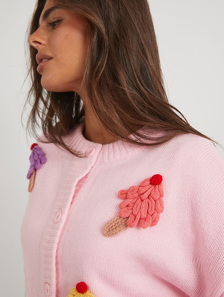 3D Ice Cream Pink Knitted Cardigan Jumpers & Cardigans Skinnydip London