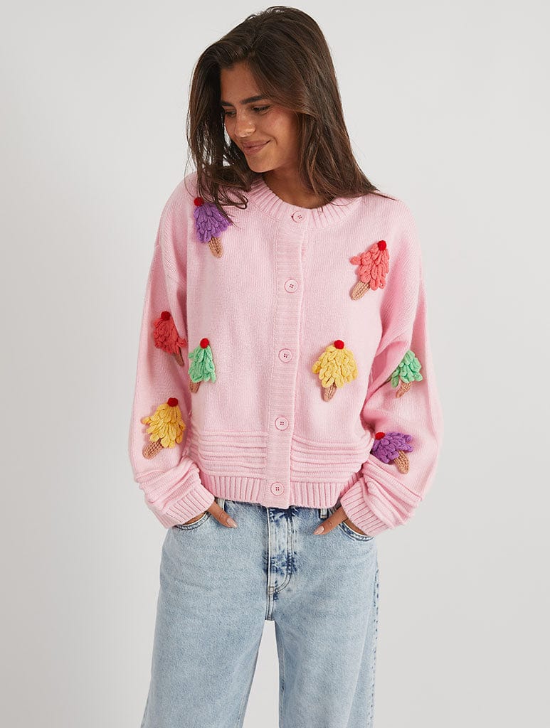3D Ice Cream Pink Knitted Cardigan | Pink Cardigans | Skinnydip London