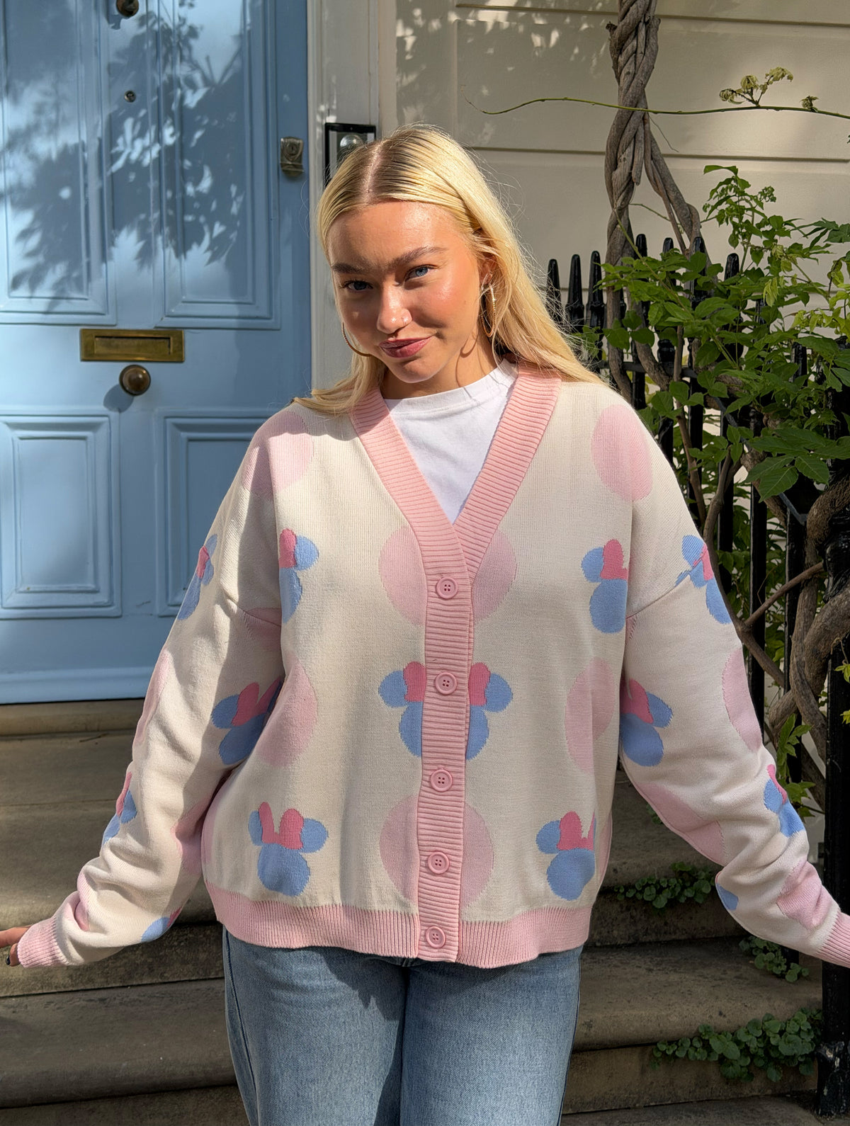 Disney Minnie Mouse Head Polka Dot Knitted Cardigan