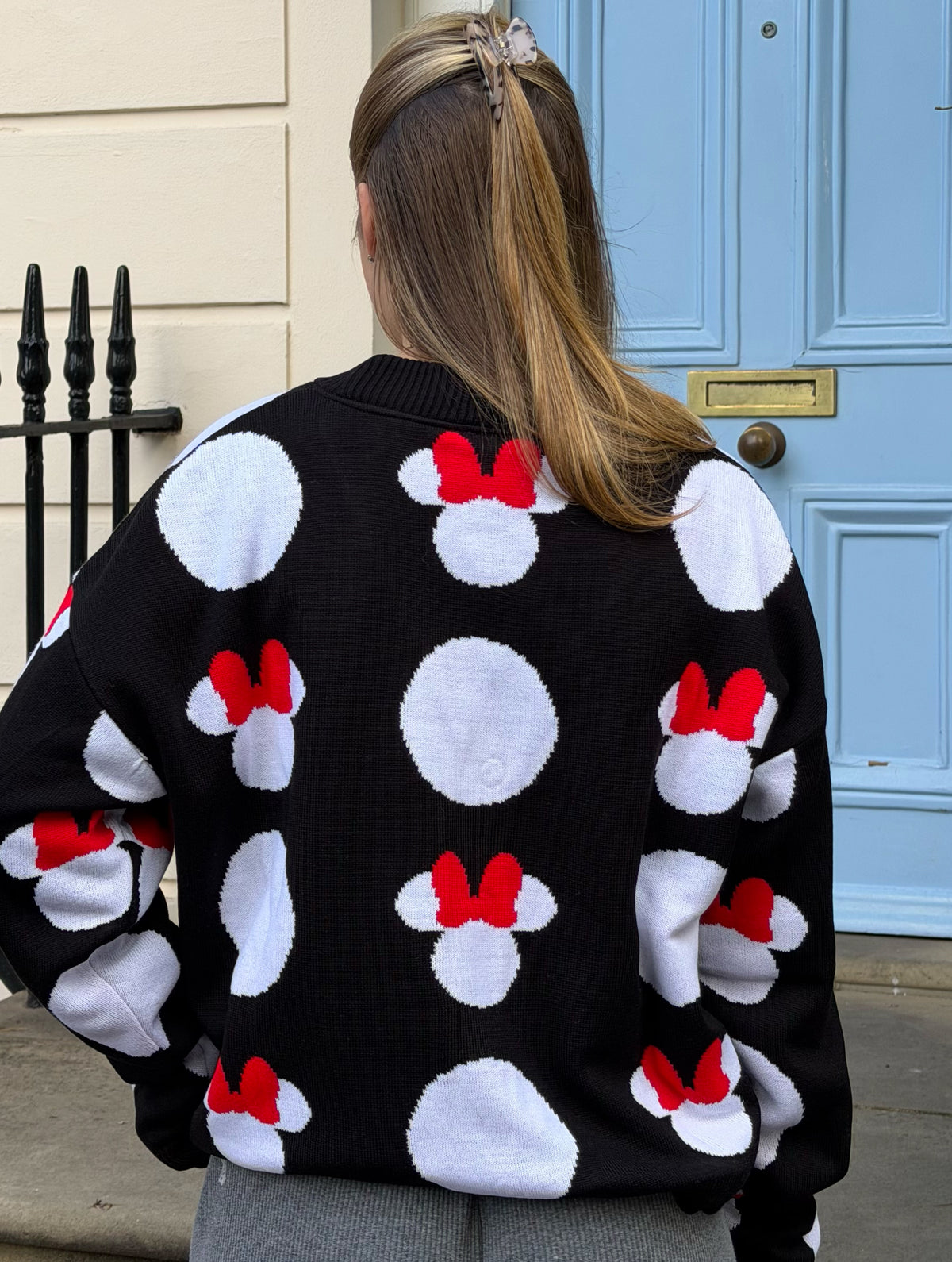 Disney Minnie Mouse Head Polka Dot Knitted Cardigan in Black