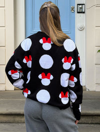 Disney Minnie Mouse Head Polka Dot Knitted Cardigan in Black