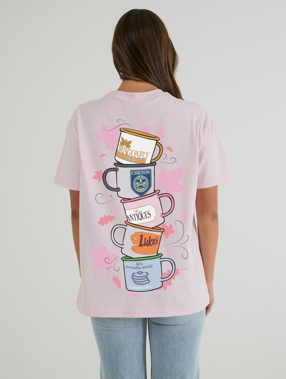 Gilmore Girls x Skinnydip Stars Hollow Coffee Club T-Shirt In Pink
