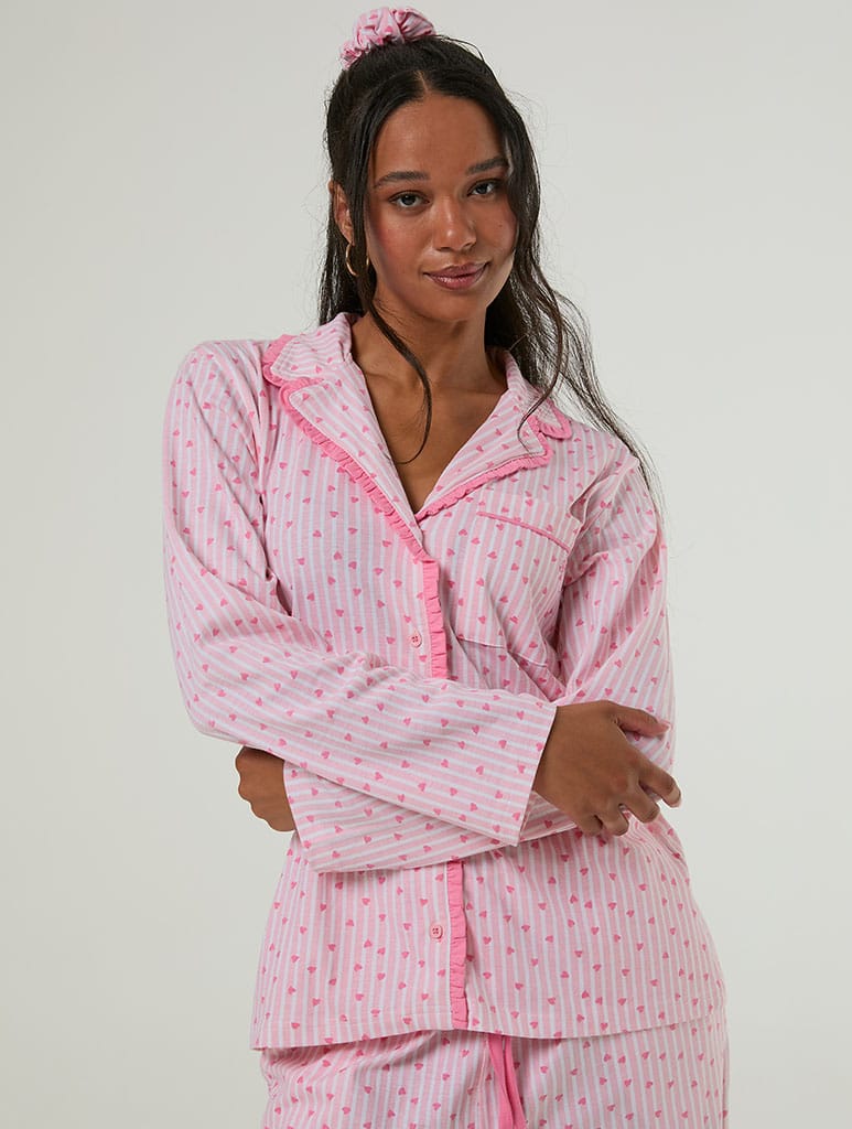 Heart Ditsy Frilly Pyjama Set with Scrunchie Lingerie & Nightwear Skinnydip London