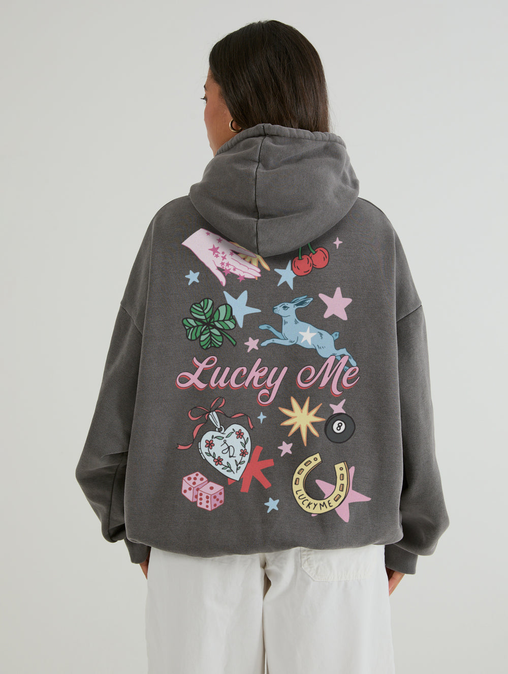 Lucky Me Hoodie In Acid Wash