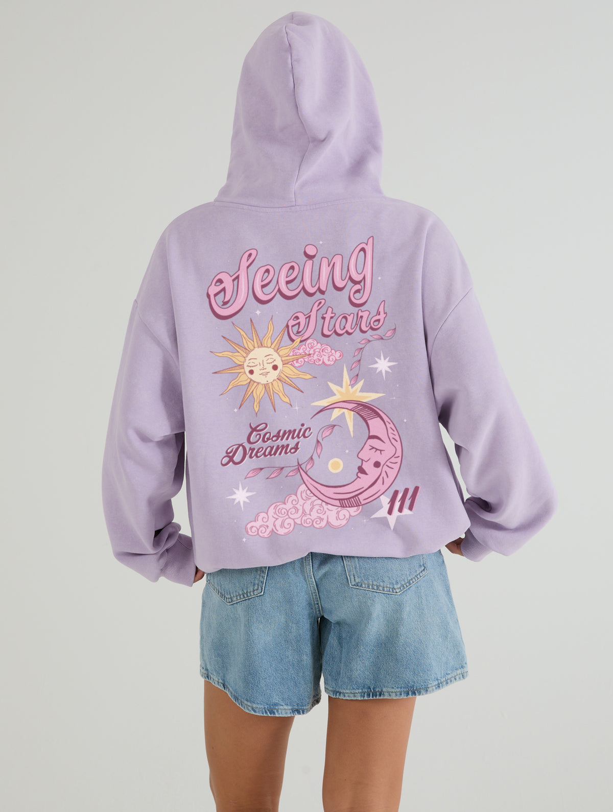 Seeing Stars Hoodie In Lilac Acid Wash