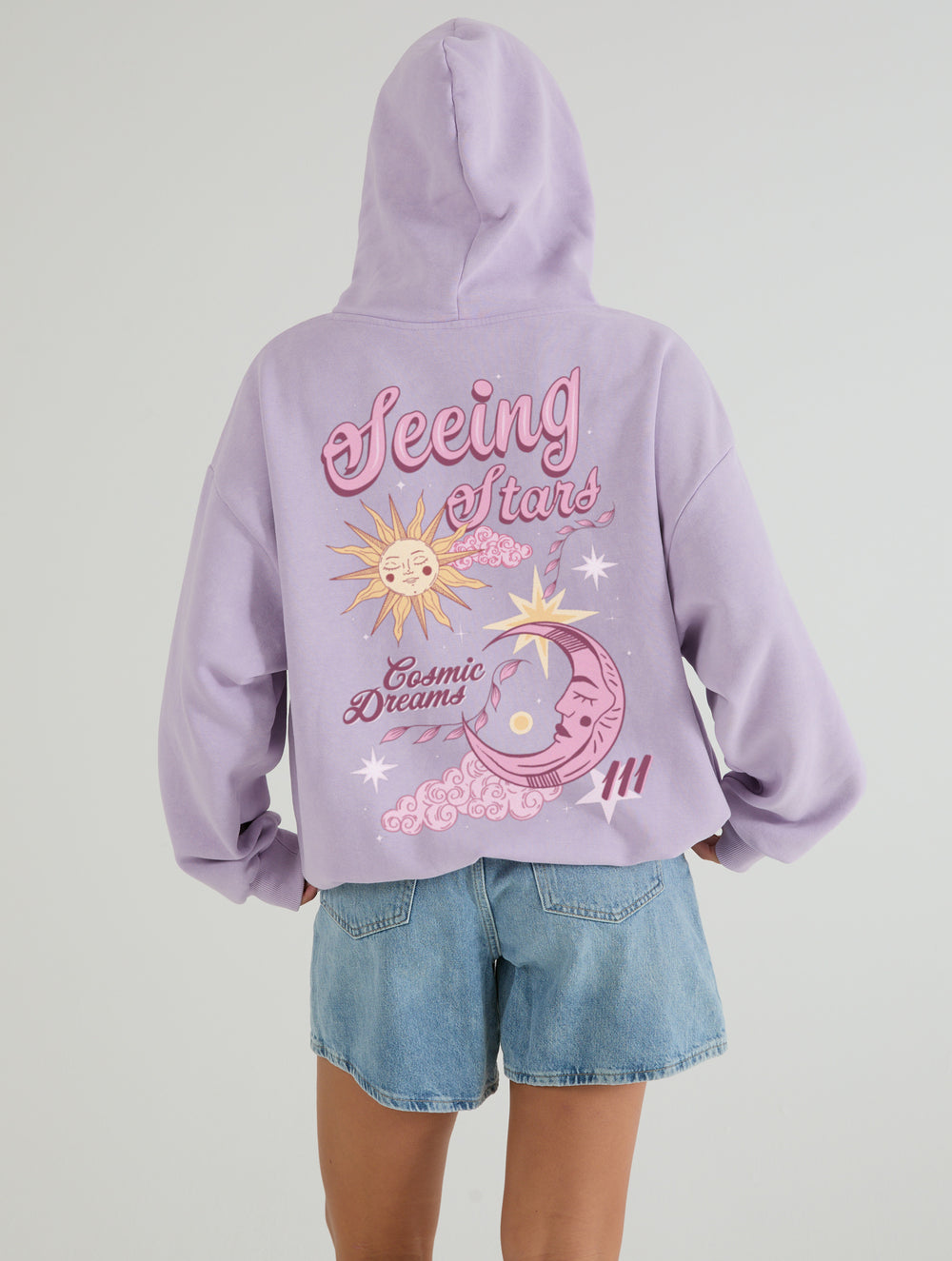Seeing Stars Hoodie In Lilac Acid Wash
