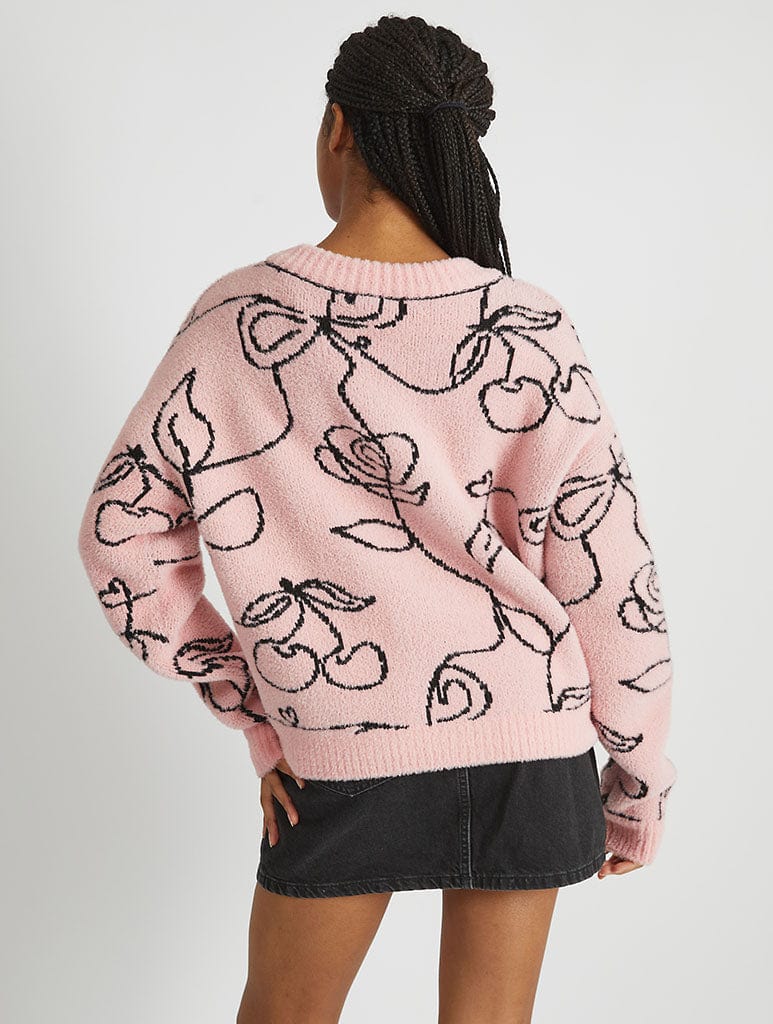 Abstract Line Knitted Cardigan in Black & Pink Jumpers & Cardigans Skinnydip London