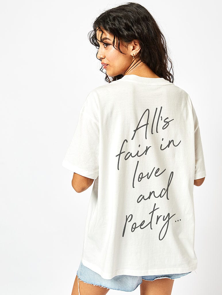 All's Fair In Love And Poetry T-Shirt In Ecru Tops & T-Shirts Skinnydip London