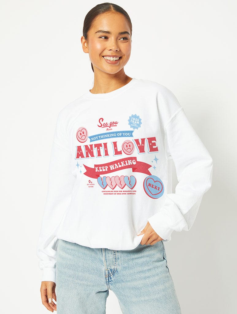 Antilove Sweatshirt in White Hoodies & Sweatshirts Skinnydip London