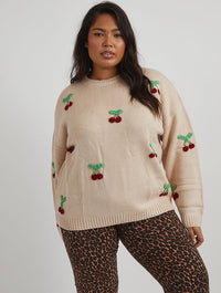 Applique Crochet Cherry Knitted Jumper in Cream Jumpers & Cardigans Skinnydip London