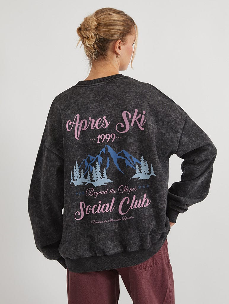 Apres Ski Social Club Sweatshirt In Acid Wash Hoodies & Sweatshirts Skinnydip London