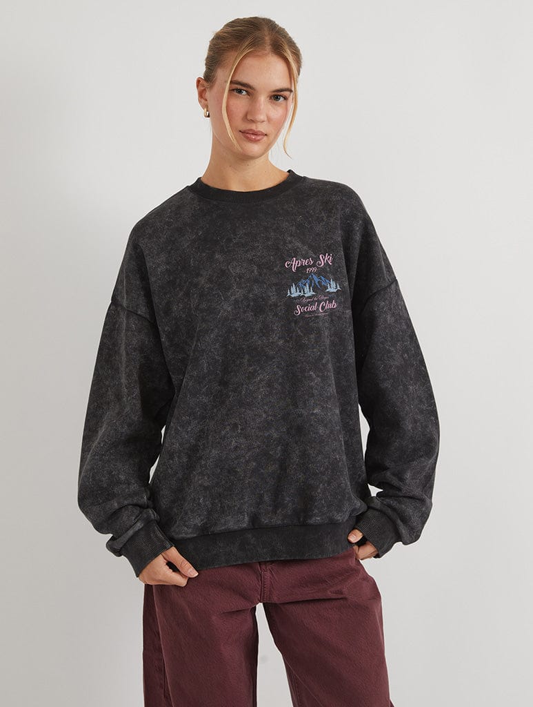 Apres Ski Social Club Sweatshirt In Acid Wash Hoodies & Sweatshirts Skinnydip London