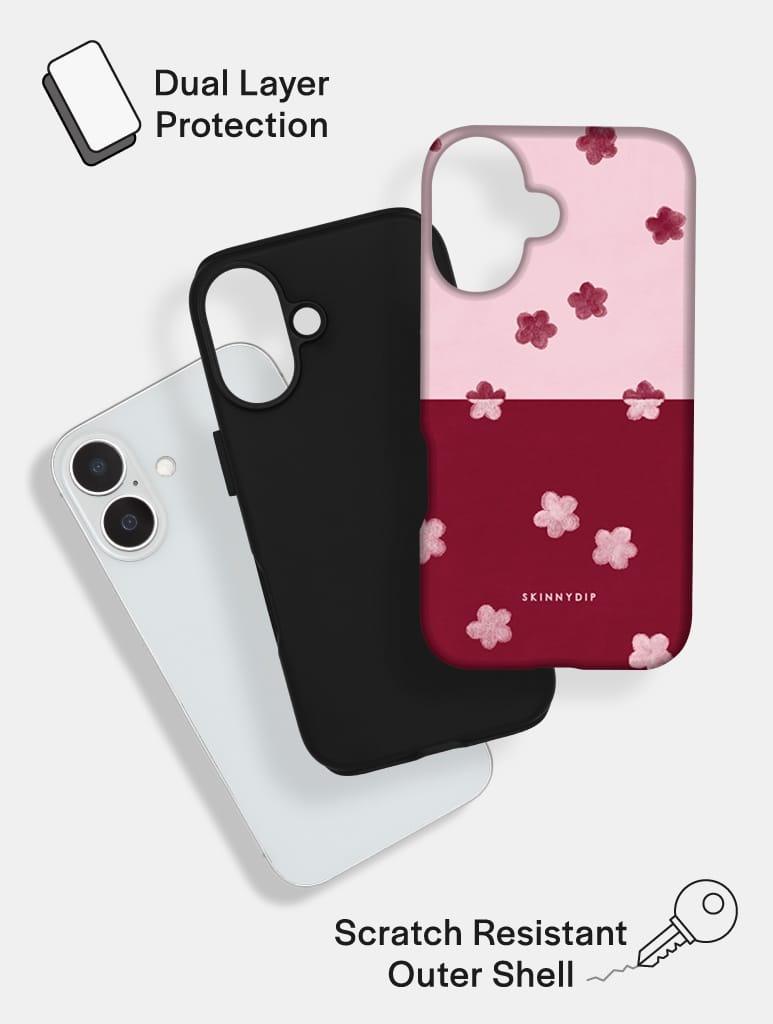 Baby Pink and Red Two-Tone Flower Ultra Protective iPhone Case Phone Cases Skinnydip London