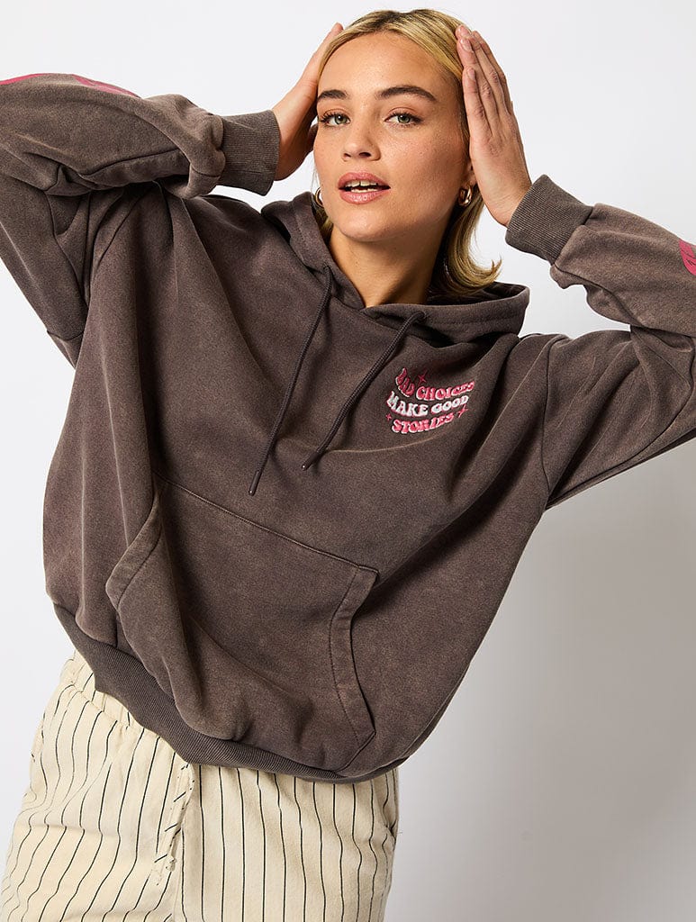 Bad Choices Make Good Stories Hoodie in Grey Hoodies & Sweatshirts Skinnydip London