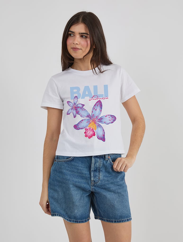 Bali Flower Baby T-Shirt In White Tops & T-Shirts Skinnydip London