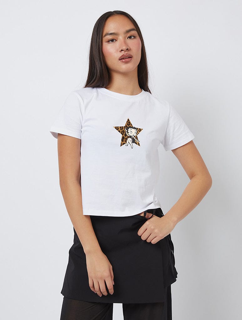 Betty Boop x Skinnydip Leopard Star Baby T-Shirt In White Tops & T-Shirts Skinnydip London