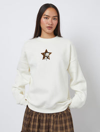Betty Boop x Skinnydip Leopard Star Sweatshirt In White Hoodies & Sweatshirts Skinnydip London
