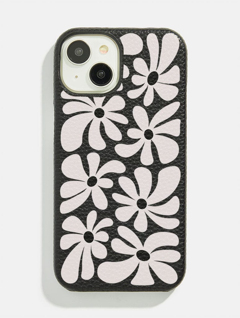 Black Monochrome Daisy Vegan Leather iPhone Case Phone Cases Skinnydip London