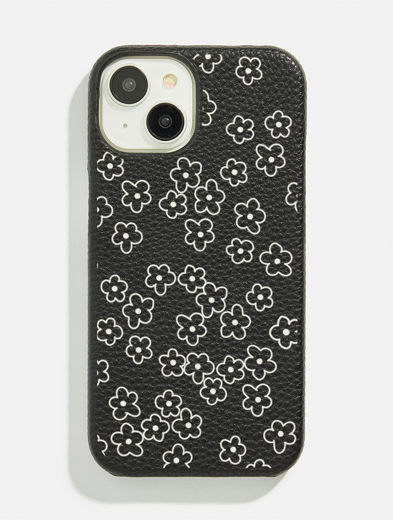 Black Warped Happy Face Vegan Leather iPhone Case Phone Cases Skinnydip London