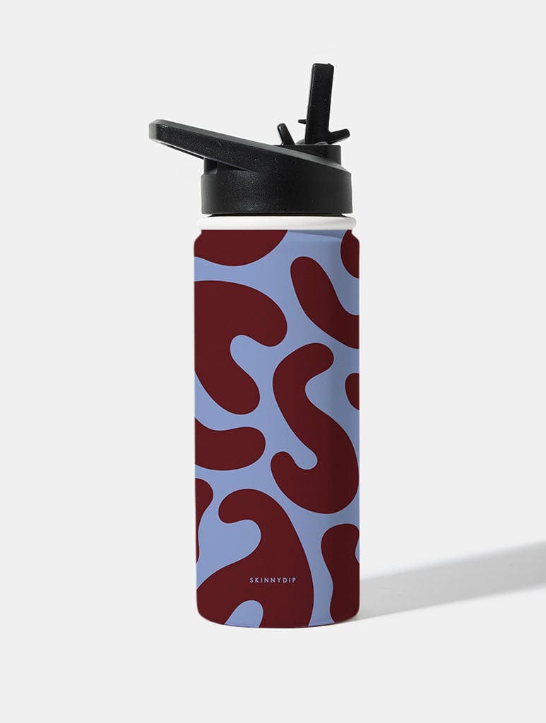 Blue and Maroon Curve Pattern 18oz Stainless Steel Water bottle Water Bottles Skinnydip London