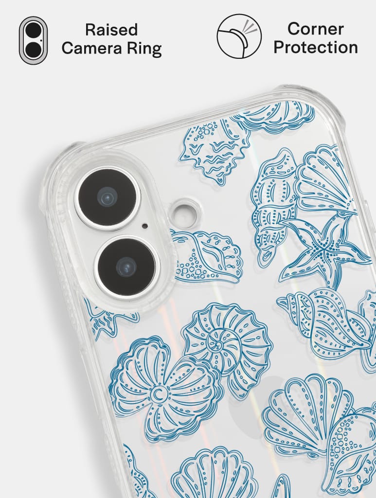 Blue Outline Sea Shells Shock iPhone Case Phone Cases Skinnydip London