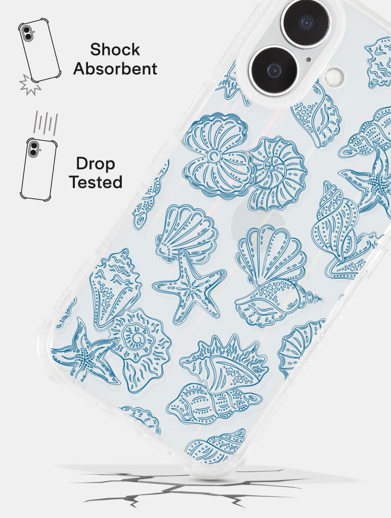 Blue Outline Sea Shells Shock iPhone Case Phone Cases Skinnydip London