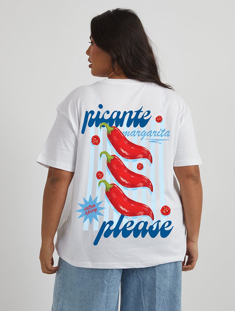 Blue Picante Please T-Shirt in Ecru Tops & T-Shirts Skinnydip London