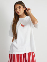 Blue Picante Please T-Shirt in Ecru Tops & T-Shirts Skinnydip London