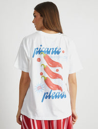 Blue Picante Please T-Shirt in Ecru Tops & T-Shirts Skinnydip London