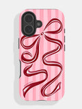 Bow Stripe Pink and Burgundy Ultra Protective iPhone Case Phone Cases Skinnydip London