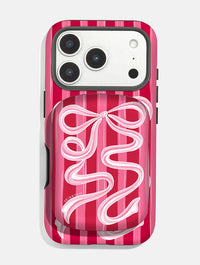 Bow Stripe Red and Pink Portable Magsafe Charger Portable Chargers Skinnydip London