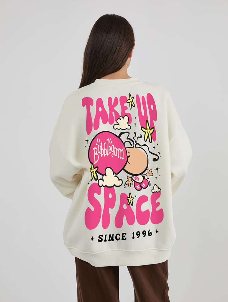 Bubblegum x Skinnydip Take Up Space Sweatshirt In White Hoodies & Sweatshirts Skinnydip London