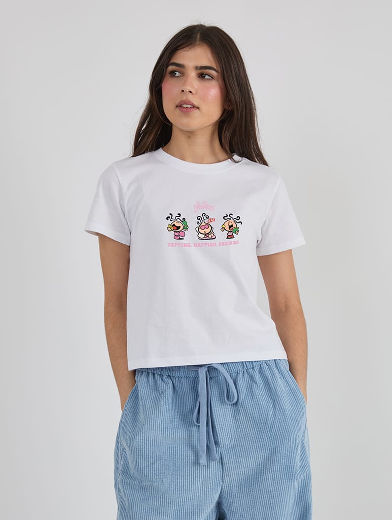 Bubblegum x Skinnydip Yapping, Napping, Snacking Baby T-Shirt In White Tops & T-Shirts Skinnydip London