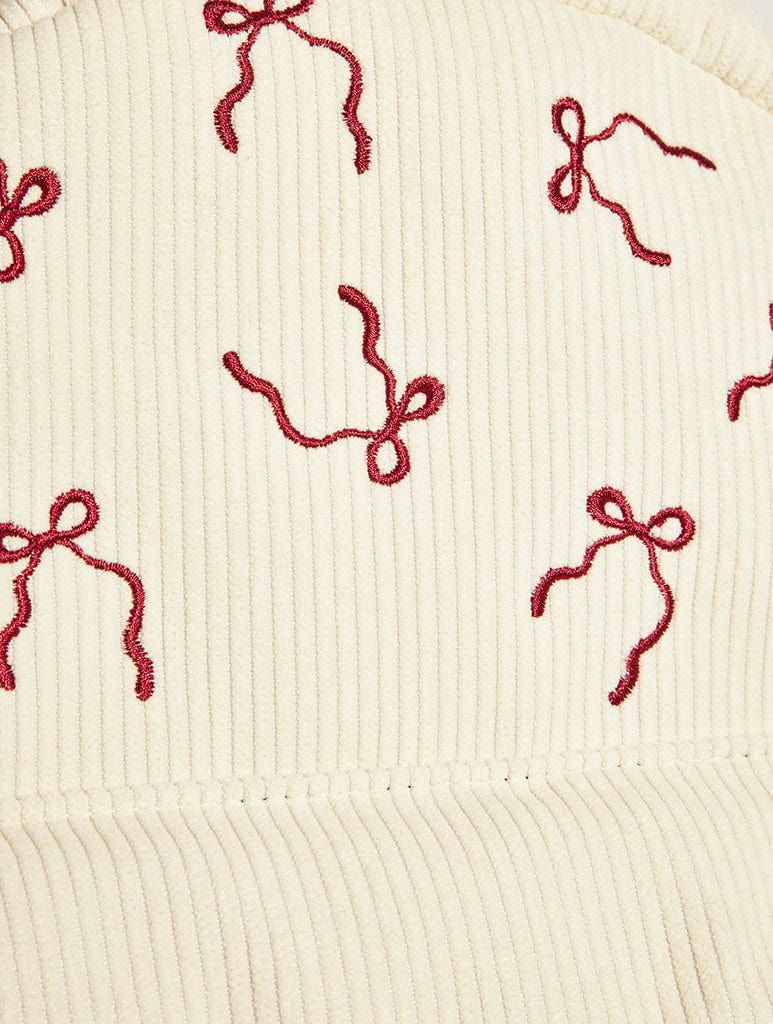 Burgandy Bow Embroidered Backpack Backpacks Skinnydip London