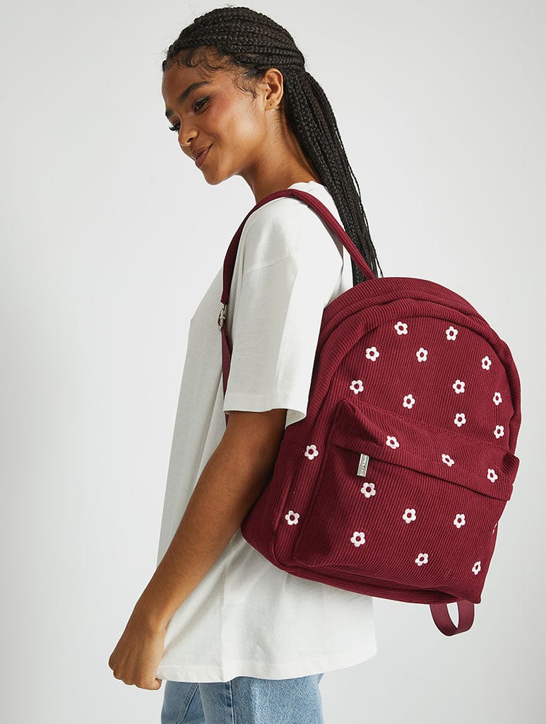 Burgandy Ditsy Flower Embroidered Backpack Backpacks Skinnydip London