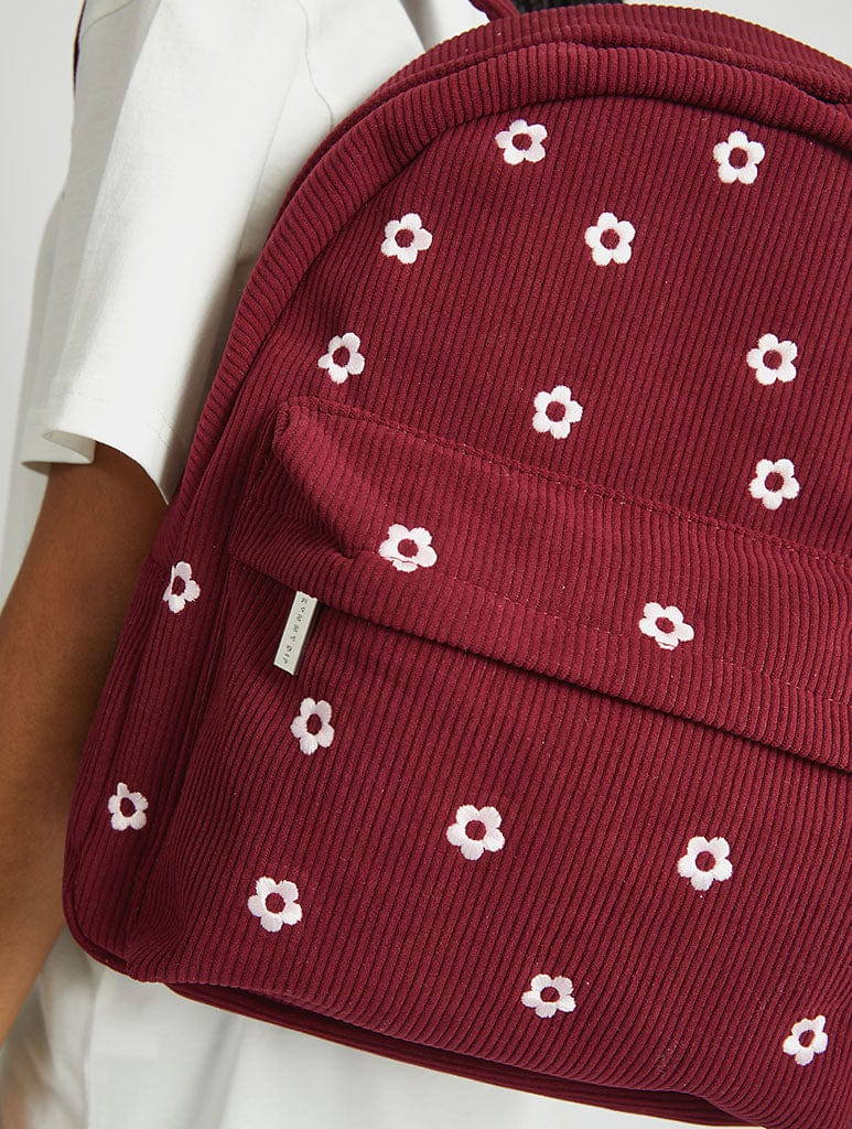 Burgandy Ditsy Flower Embroidered Backpack Backpacks Skinnydip London