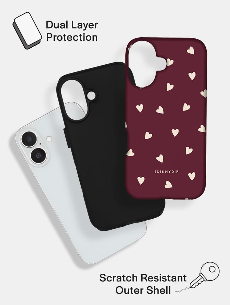 Burgundy and Cream Ditsy Hearts Ultra Protective iPhone Case Phone Cases Skinnydip London