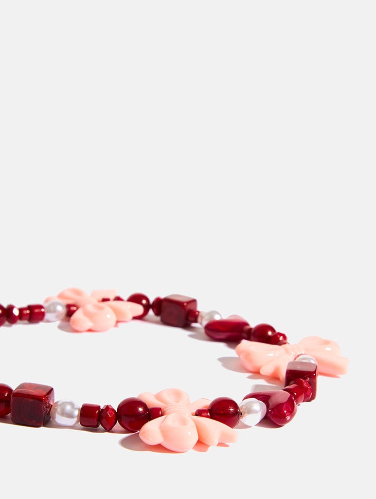 Burgundy Bows Beaded Strap Phone Grips Skinnydip London