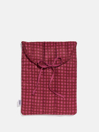 Burgundy Gingham Quilted Bow Laptop Sleeve Laptop Cases Skinnydip London