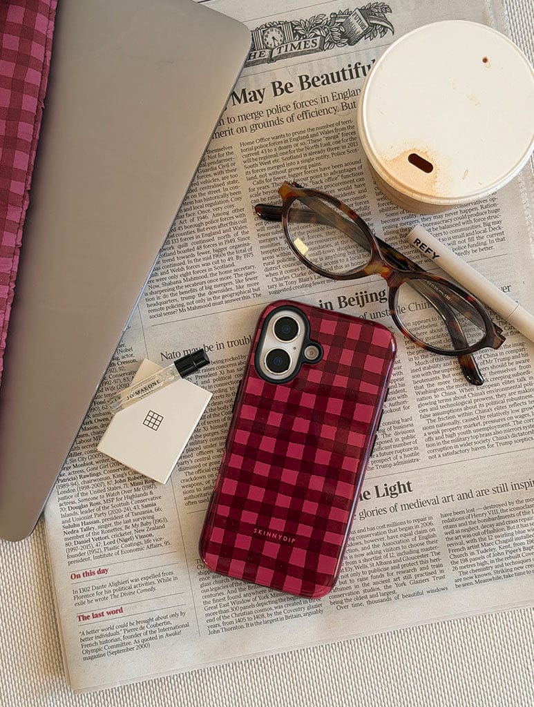Burgundy Gingham Ultra Protective iPhone Case Phone Cases Skinnydip London