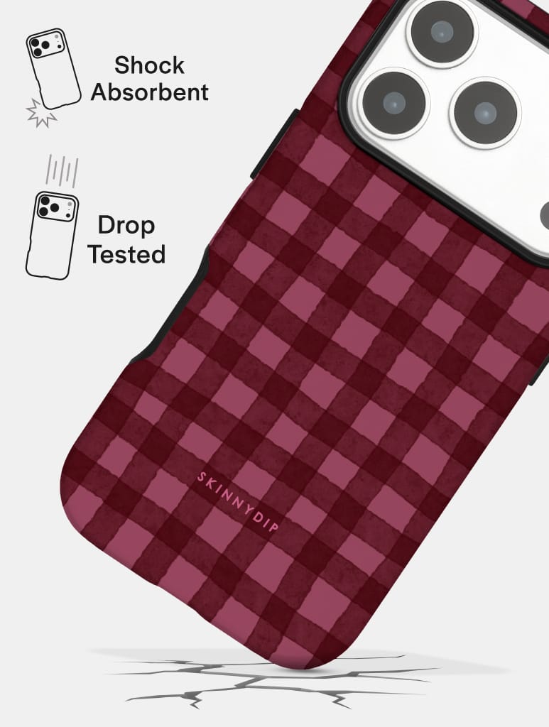 Burgundy Gingham Ultra Protective iPhone Case Phone Cases Skinnydip London