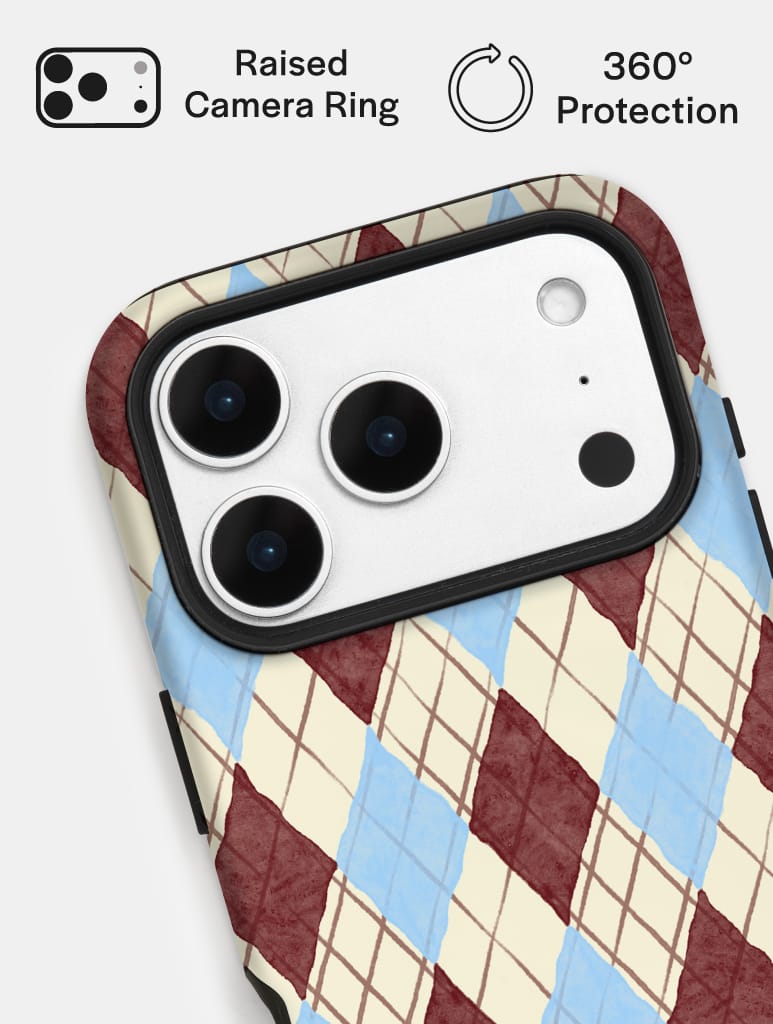 Butter, Blue and Brown Argyle Check Ultra Protective iPhone Case Phone Cases Skinnydip London