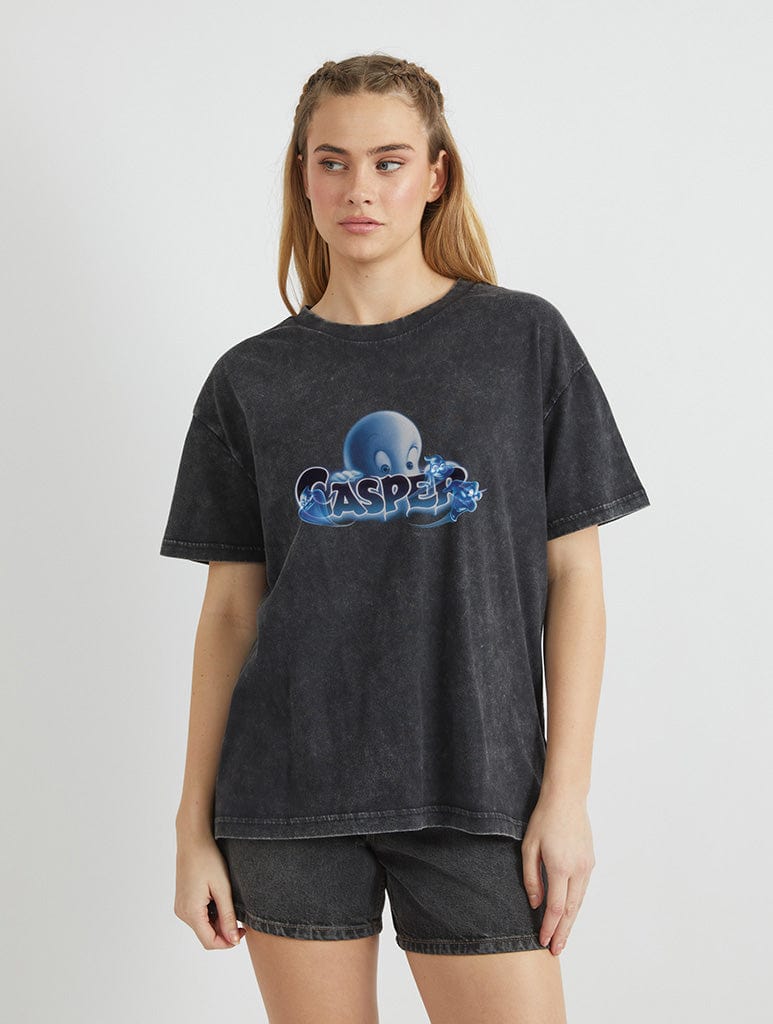 Casper x Skinnydip Poster Print T-Shirt In Acid Wash Tops & T-Shirts Skinnydip London