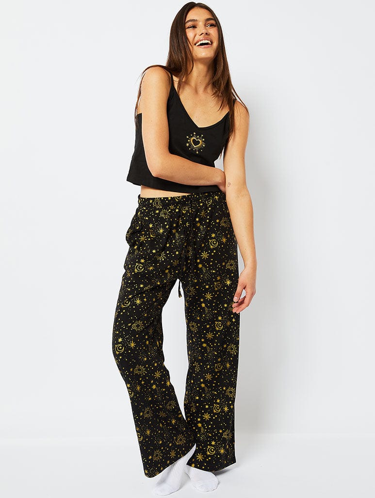 Celestial Cami & Trouser Pyjama Set in Black Lingerie & Nightwear Skinnydip London