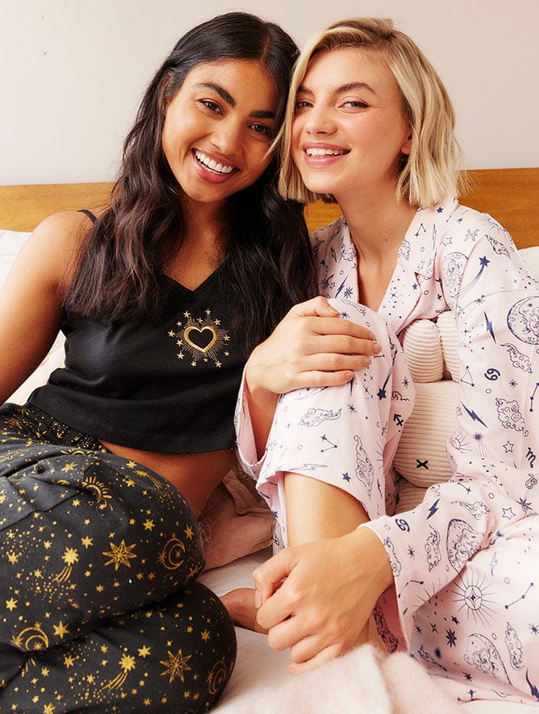 Celestial Cami & Trouser Pyjama Set in Black Lingerie & Nightwear Skinnydip London