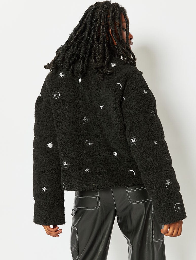 Celestial Embroidered Borg Puffer Jacket Coats & Jackets Skinnydip London