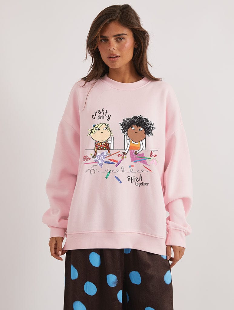 Charlie & Lola x Skinnydip Crafty Girls Sweatshirt In Pink Hoodies & Sweatshirts Skinnydip London