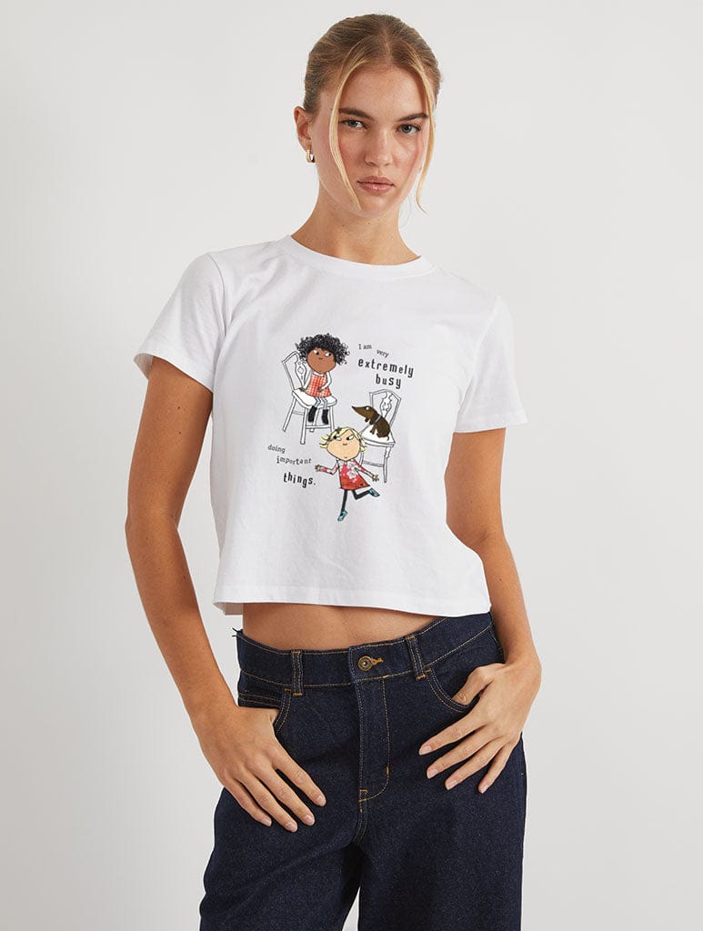 Charlie & Lola x Skinnydip Extremely Busy Baby T-Shirt In White Tops & T-Shirts Skinnydip London