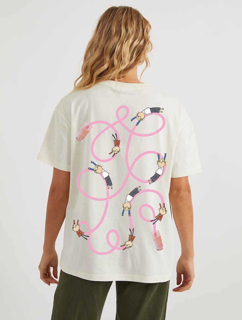 Charlie & Lola x Skinnydip Pink Milk Straw T-Shirt In White Tops & T-Shirts Skinnydip London