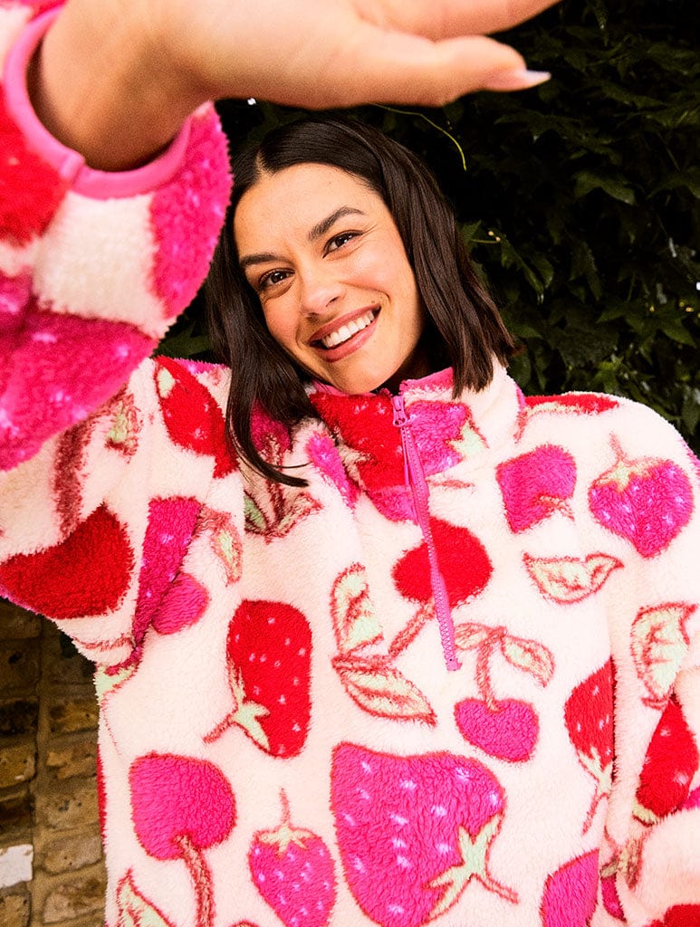 Cherry and Strawberry Longline Fleece Coats & Jackets Skinnydip London